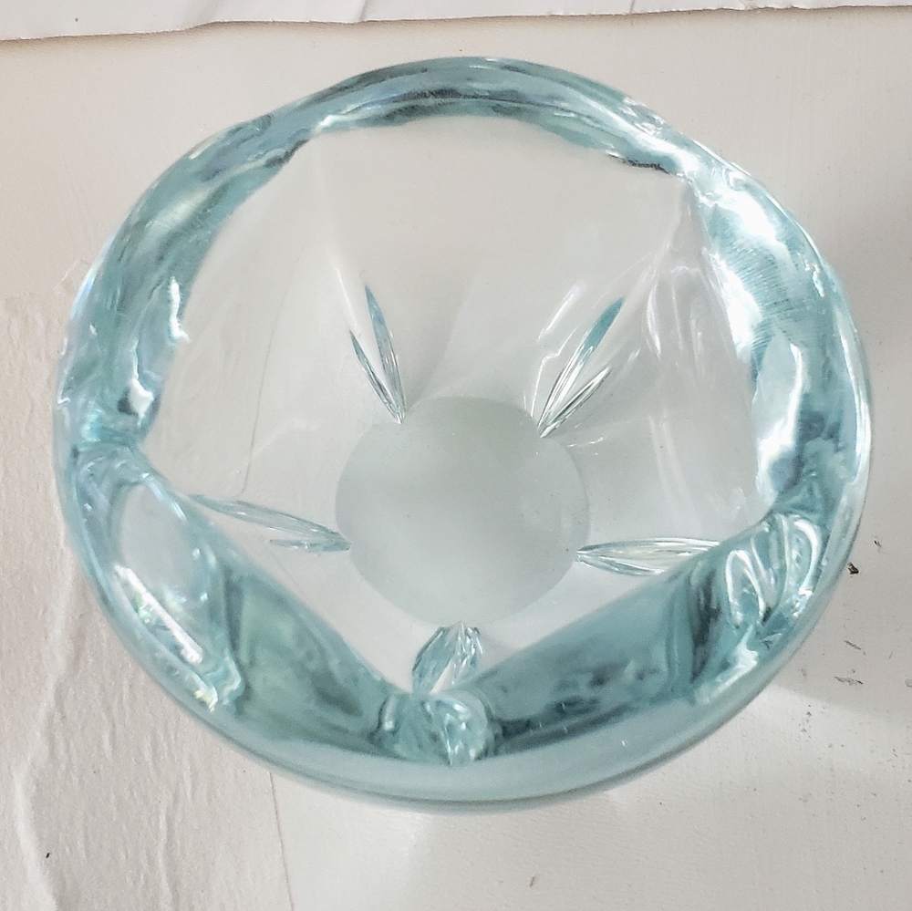Vintage Daum France Crystal Ice Teal Blue Bowl
